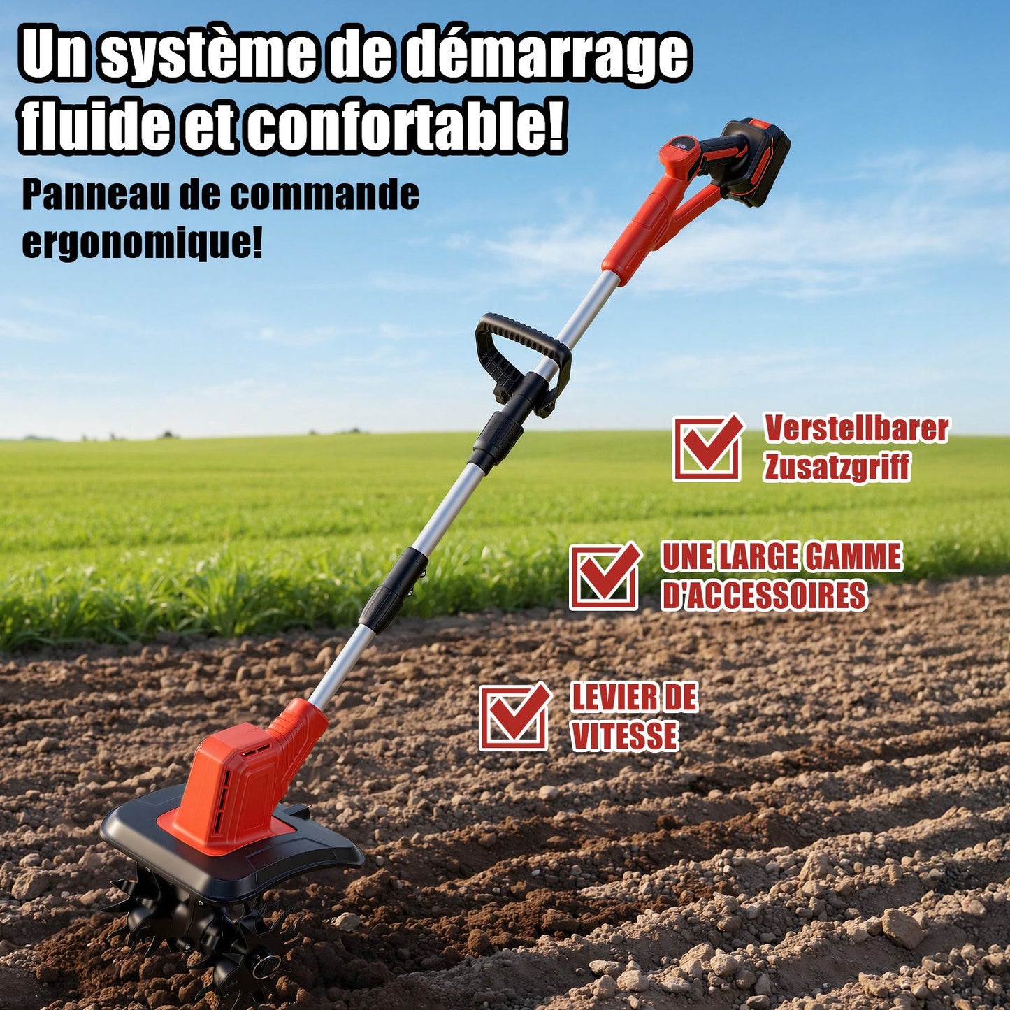 400W Akku Gartenfräse mit 2 Akkus Tragbar | Brehn