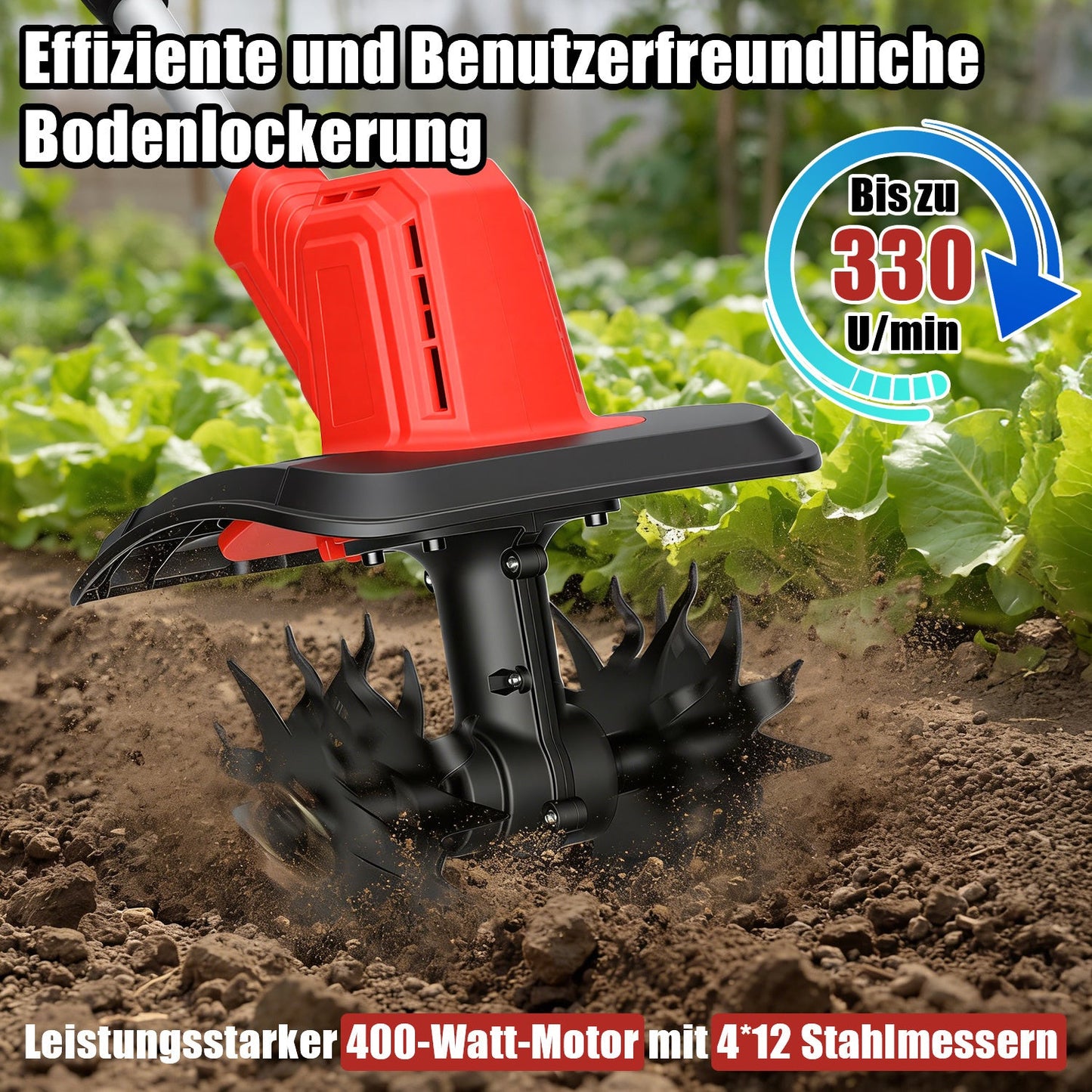 400W Akku Gartenfräse mit 2 Akkus Tragbar | Brehn