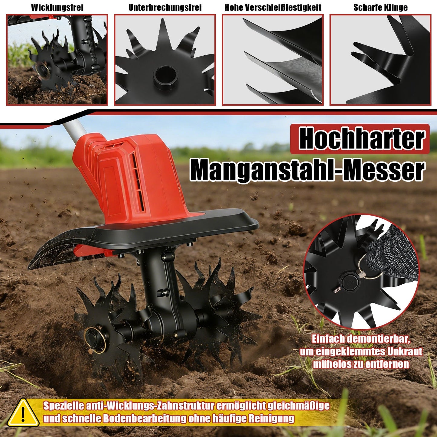400W Akku Gartenfräse mit 2 Akkus Tragbar | Brehn