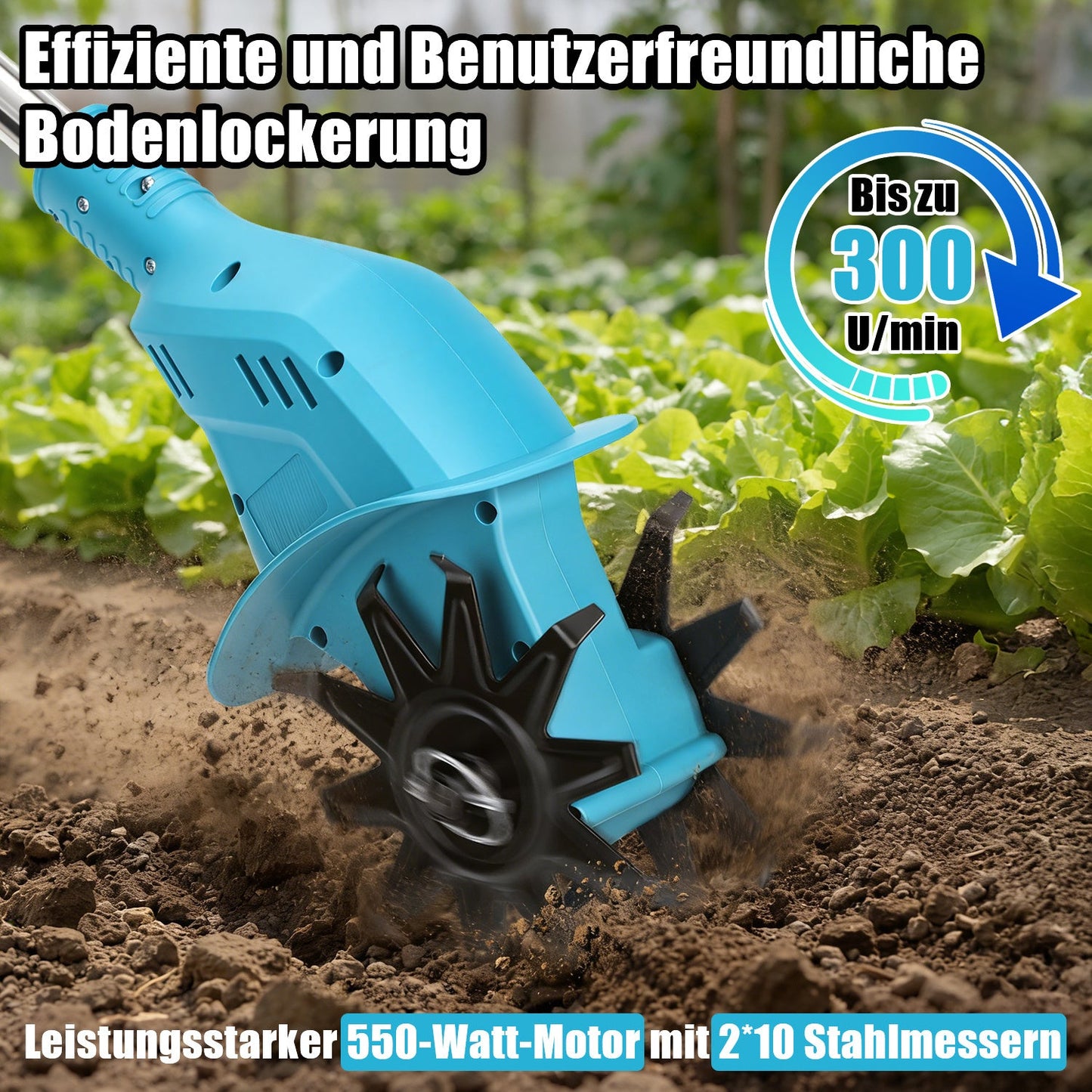 550W Akku Gartenfräse mit 2 Akkus Tragbar | Brehn