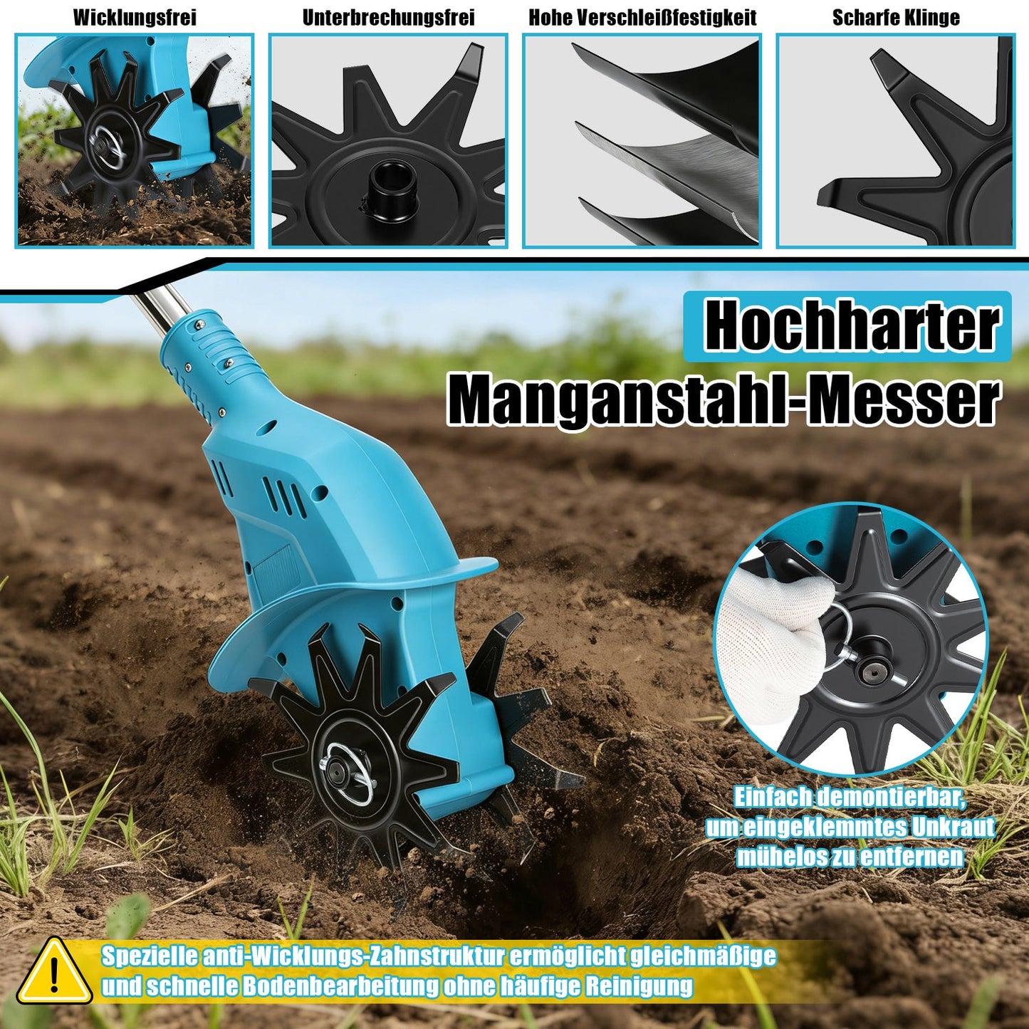 550W Akku Gartenfräse mit 2 Akkus Tragbar | Brehn