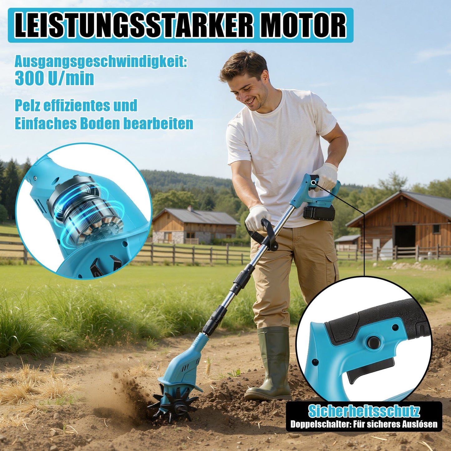 550W Akku Gartenfräse mit 2 Akkus Tragbar | Brehn