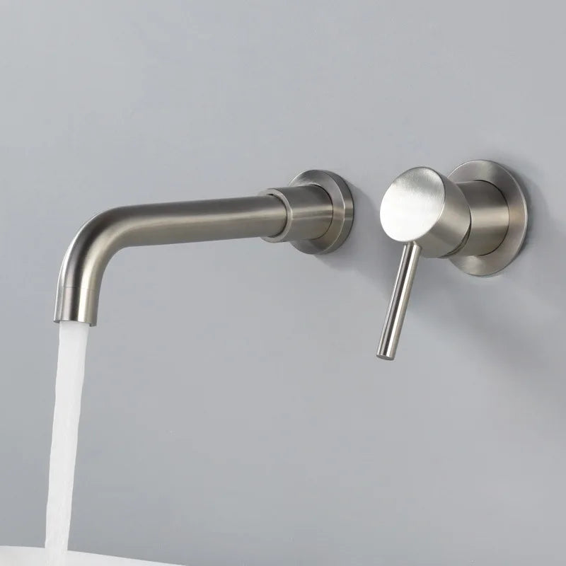 Brehn | Moderne Wandmontage-Waschtischarmatur mit geb brushed Nickel-Finish