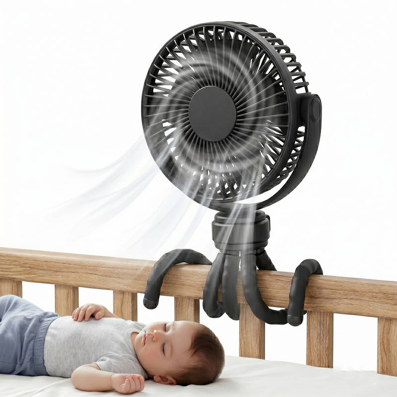 Tragbarer Kinderwagenventilator USB-C wiederaufladbar, 5 Geschwindigkeiten leiser Babyclipventilator mit LED-Display 10H Batterie für Autositz Kinderbett Reise | Brehn