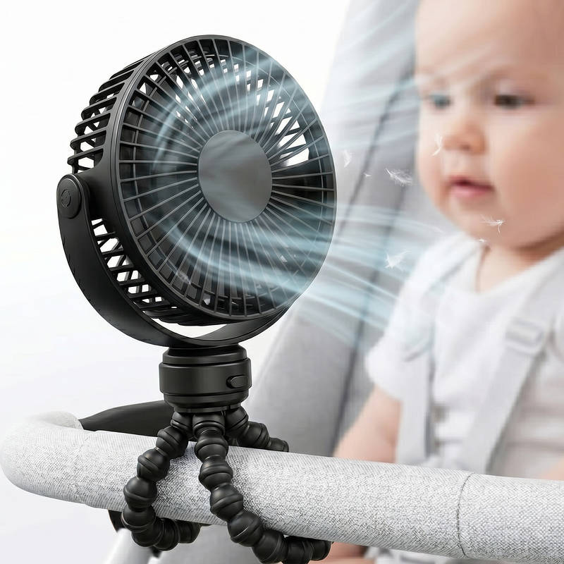 Tragbarer Kinderwagenventilator USB-C wiederaufladbar, 5 Geschwindigkeiten leiser Babyclipventilator mit LED-Display 10H Batterie für Autositz Kinderbett Reise | Brehn
