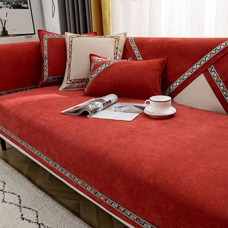 Geometrisches Dekor Einfarbige Chenille Rutschfeste Sofaabdeckung | Brehn