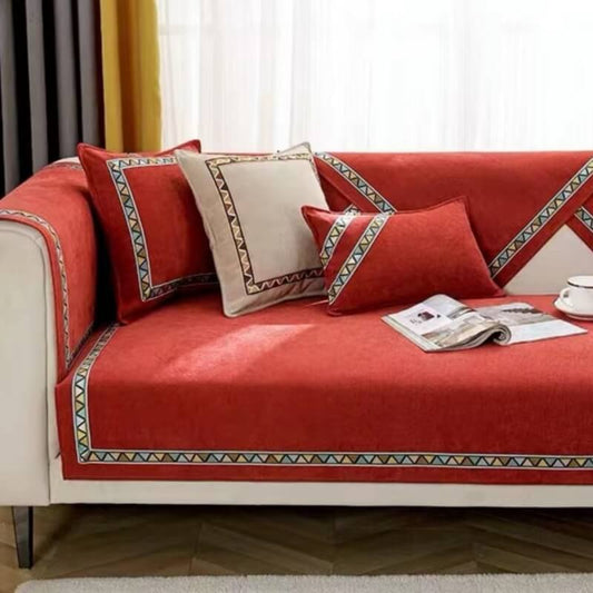 Geometrisches Dekor Einfarbige Chenille Rutschfeste Sofaabdeckung | Brehn