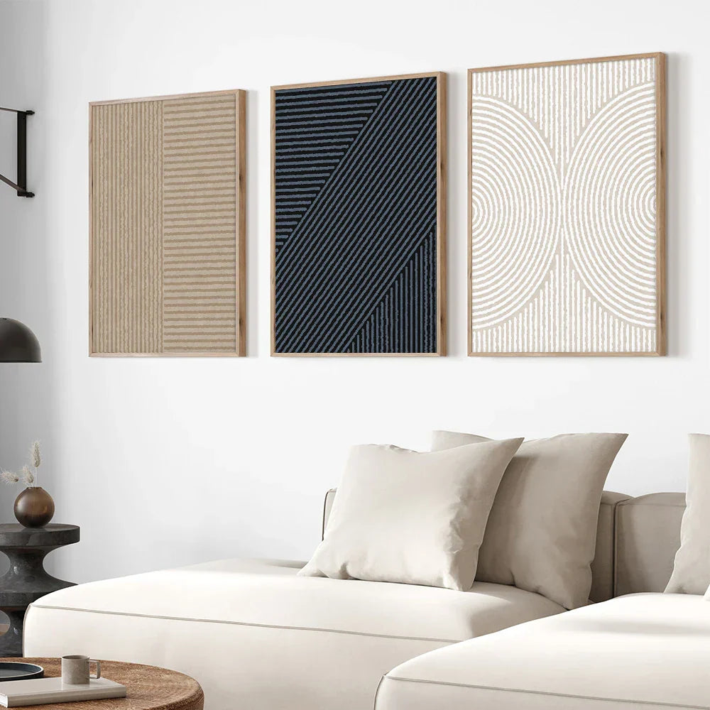 Geometrische Linienkunst Minimalistische abstrakte Wandkunst Fine Art Leinwanddrucke Neutrale Farbtoffbilder für Wohnzimmer Esszimmer Home Office Kunstdekoration