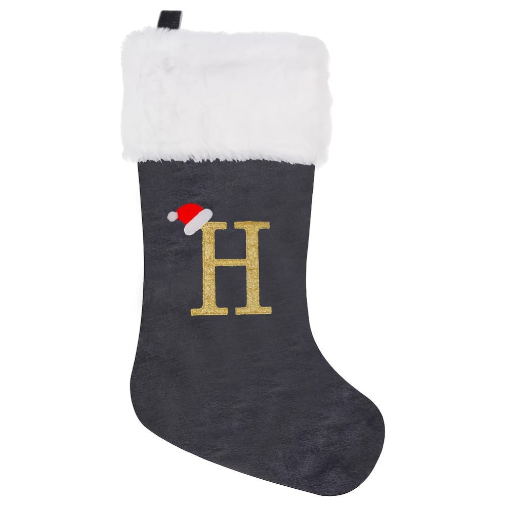 Brehn | Personalisierte Samt-Weihnachtsstrumpf mit Monogramm – Modernes Grau Design