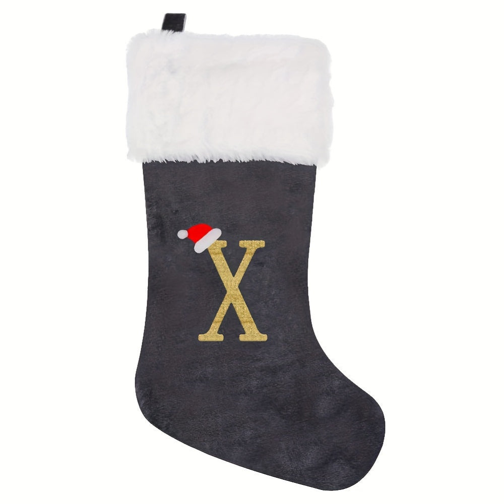 Brehn | Personalisierte Samt-Weihnachtsstrumpf mit Monogramm – Modernes Grau Design