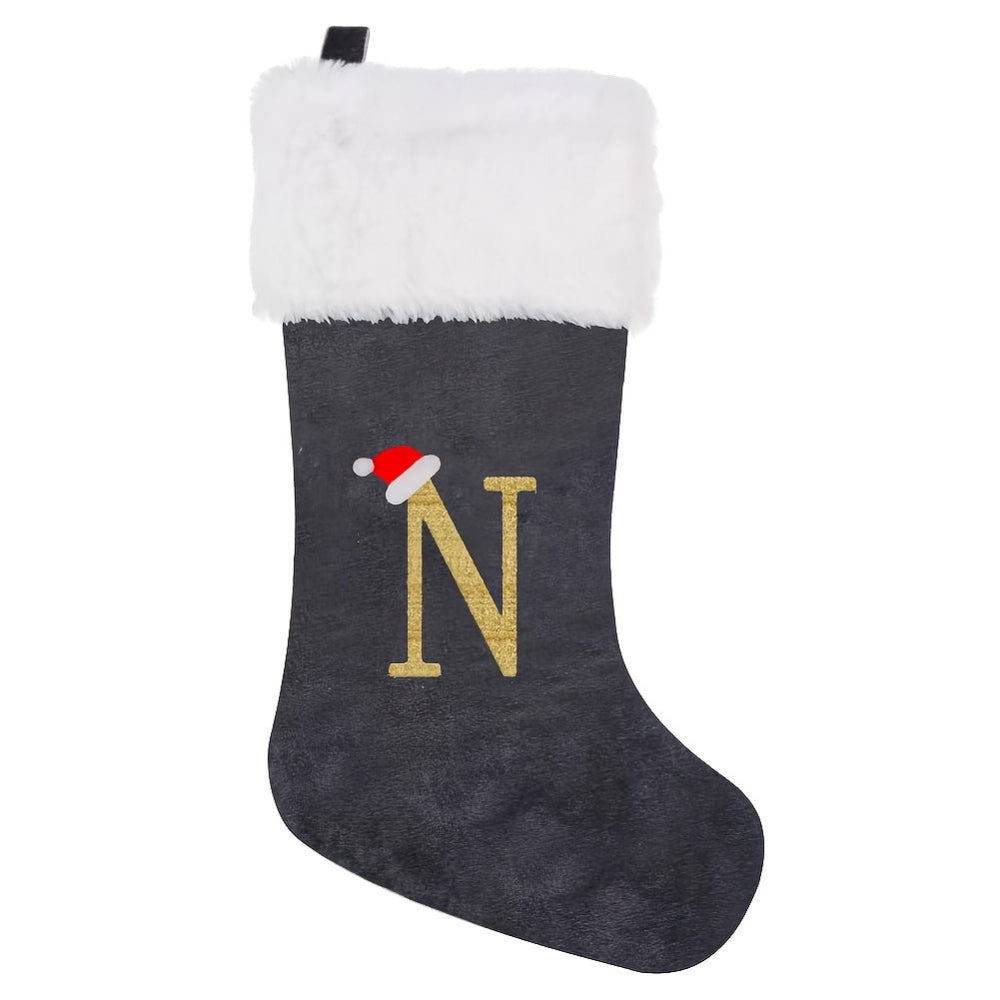Brehn | Personalisierte Samt-Weihnachtsstrumpf mit Monogramm – Modernes Grau Design
