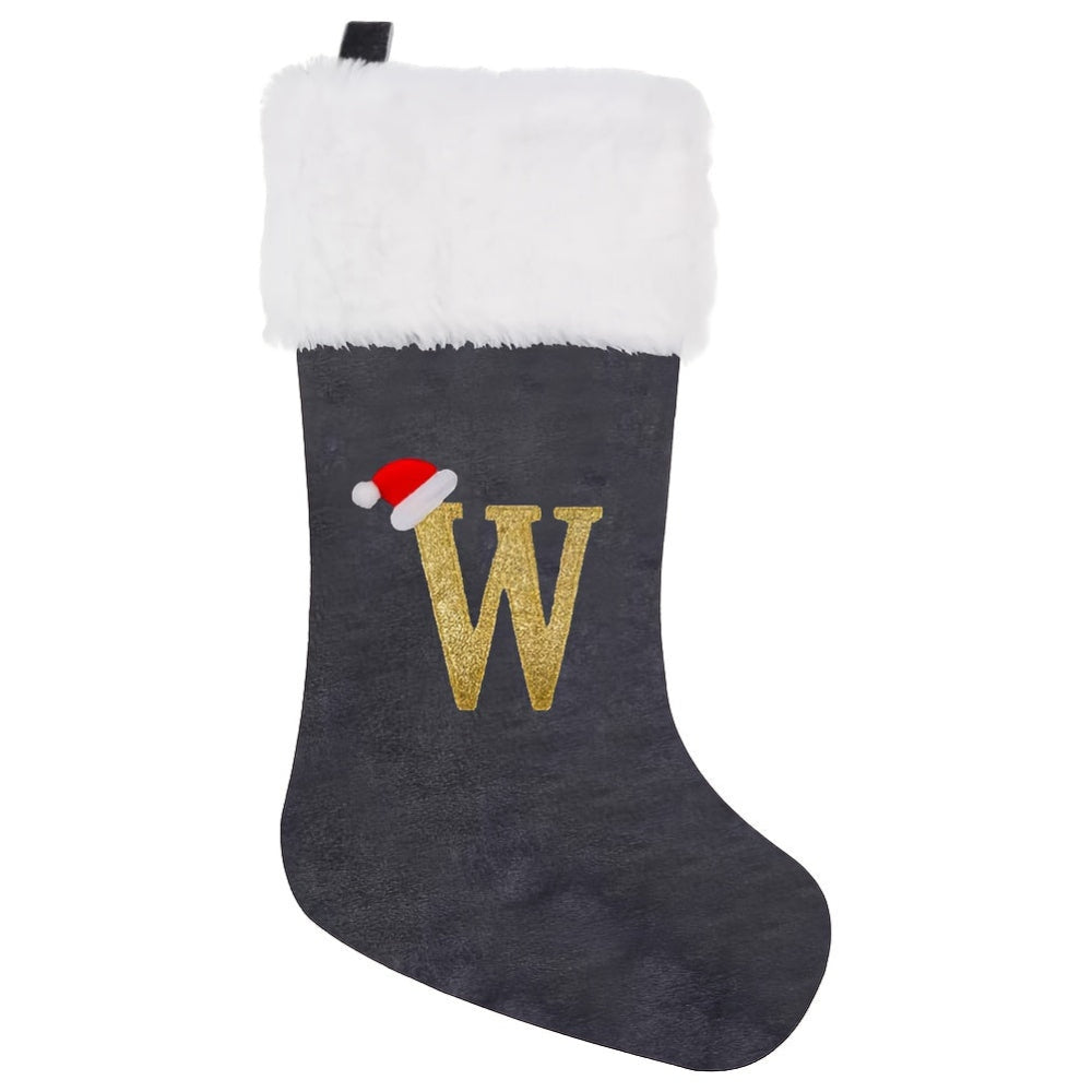 Brehn | Personalisierte Samt-Weihnachtsstrumpf mit Monogramm – Modernes Grau Design