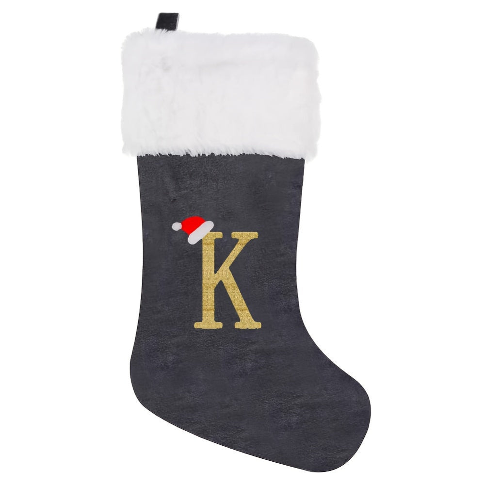 Brehn | Personalisierte Samt-Weihnachtsstrumpf mit Monogramm – Modernes Grau Design