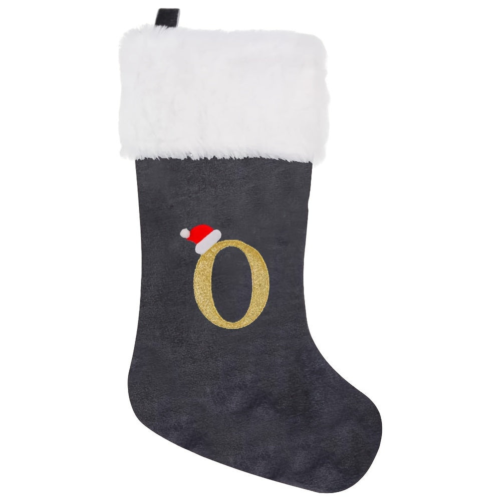 Brehn | Personalisierte Samt-Weihnachtsstrumpf mit Monogramm – Modernes Grau Design