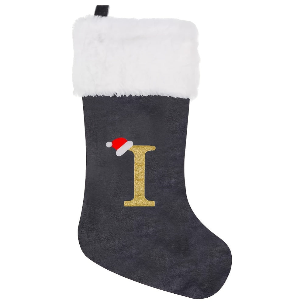 Brehn | Personalisierte Samt-Weihnachtsstrumpf mit Monogramm – Modernes Grau Design