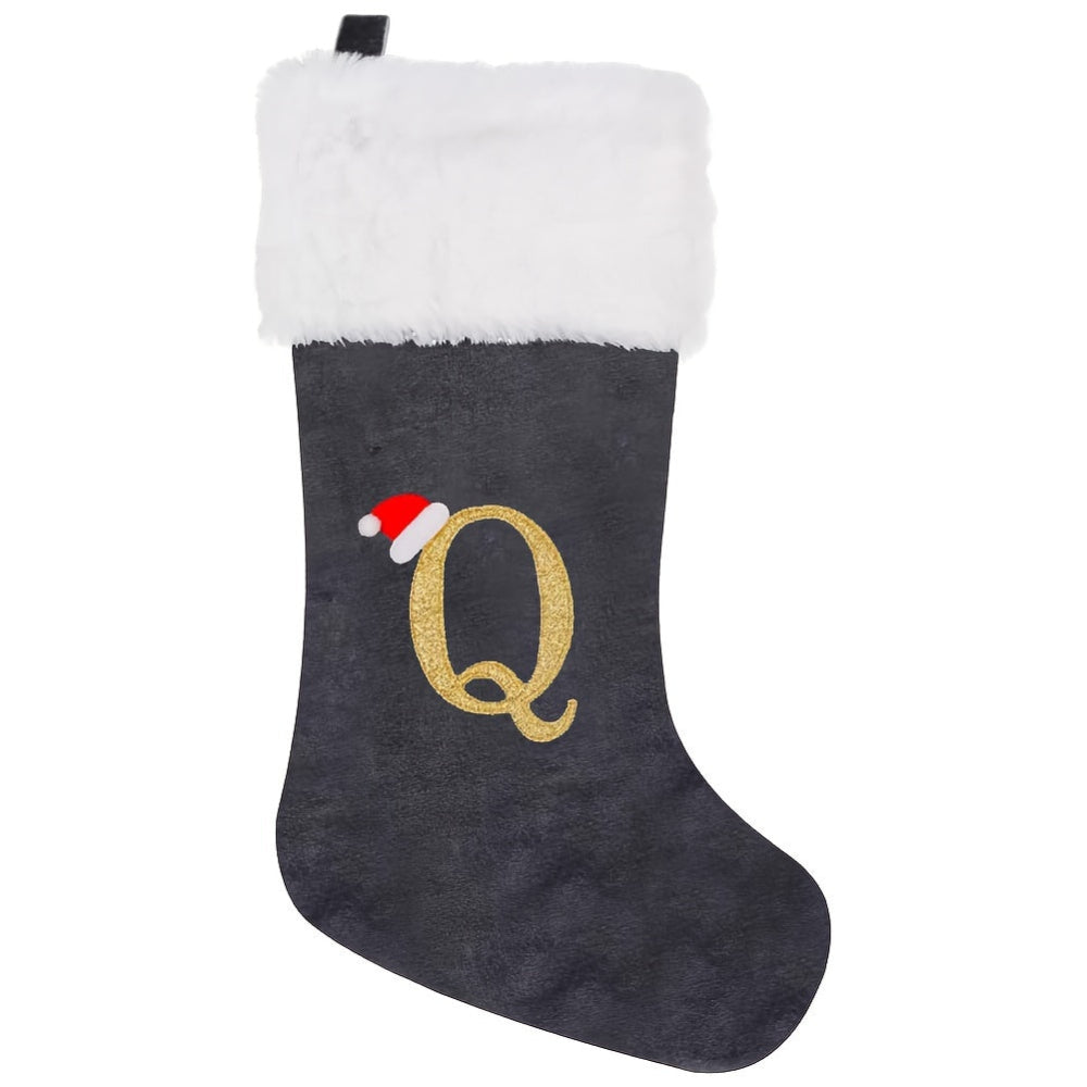 Brehn | Personalisierte Samt-Weihnachtsstrumpf mit Monogramm – Modernes Grau Design