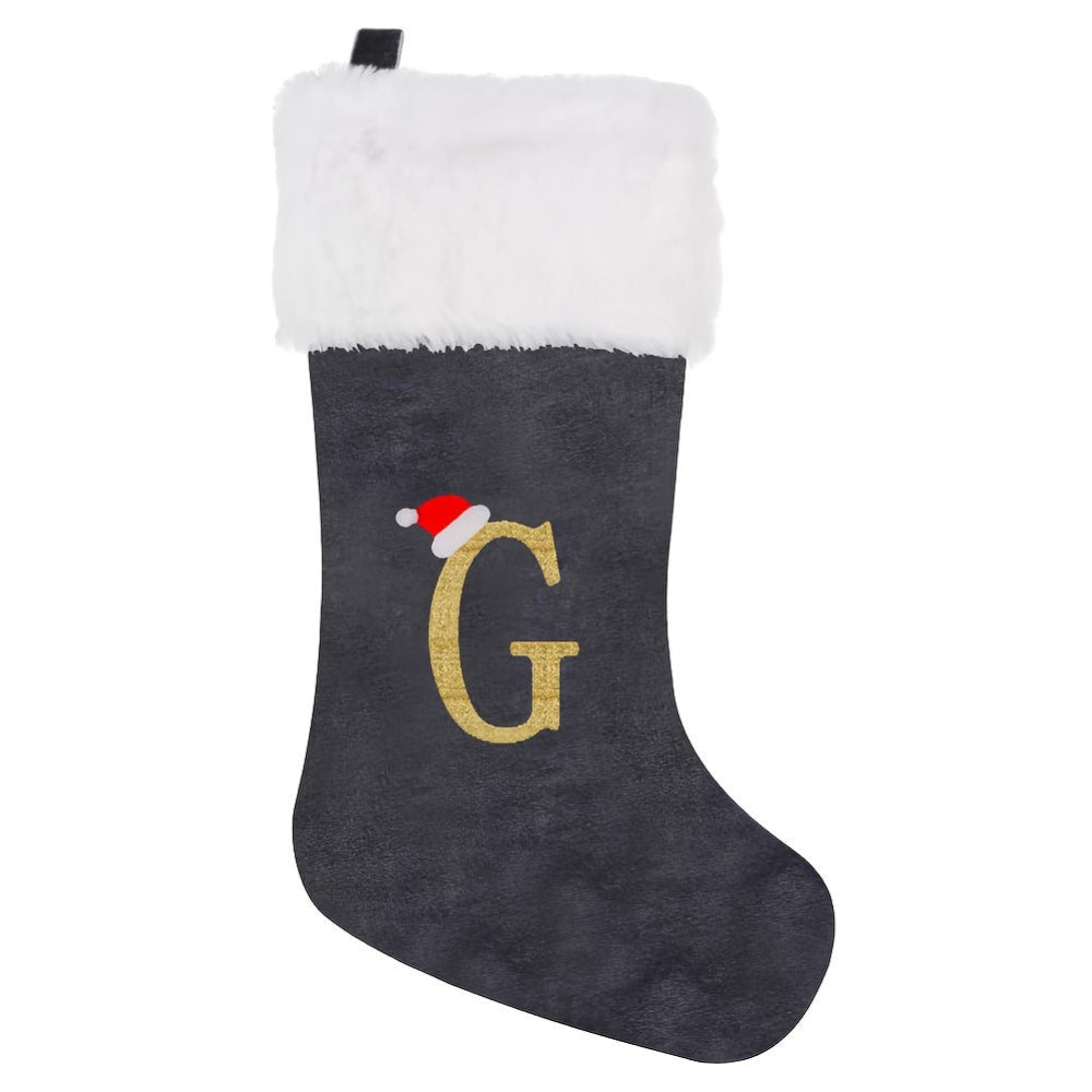 Brehn | Personalisierte Samt-Weihnachtsstrumpf mit Monogramm – Modernes Grau Design