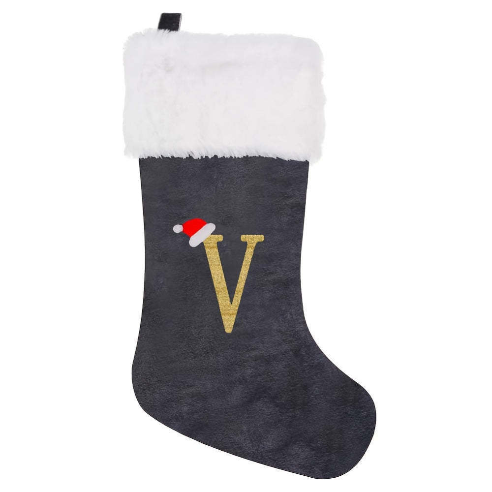 Brehn | Personalisierte Samt-Weihnachtsstrumpf mit Monogramm – Modernes Grau Design
