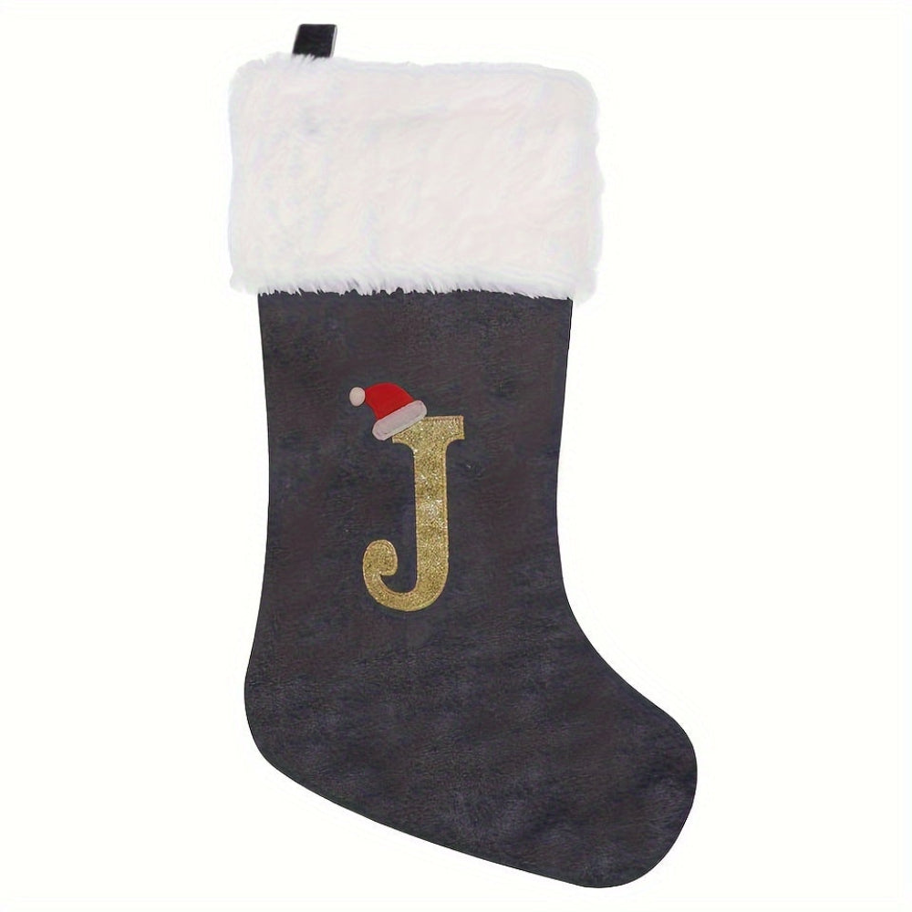 Brehn | Personalisierte Samt-Weihnachtsstrumpf mit Monogramm – Modernes Grau Design