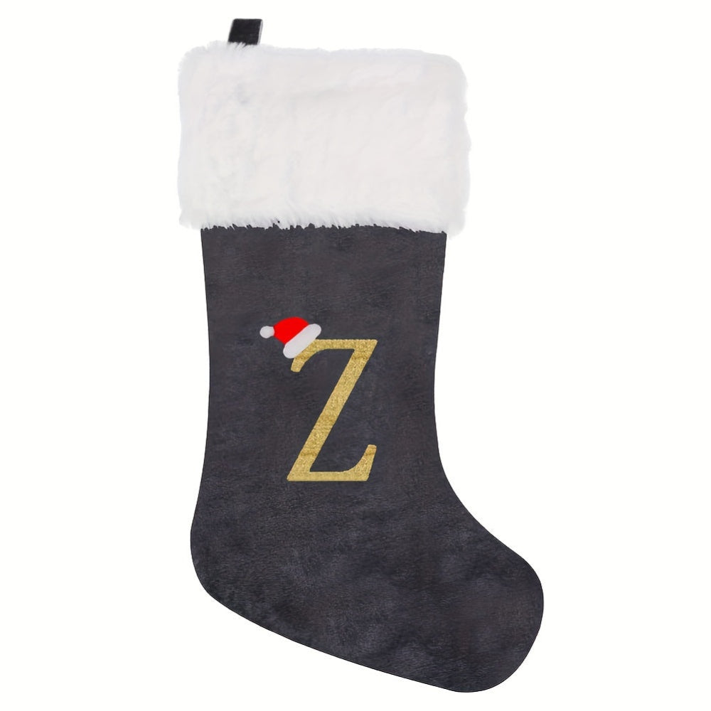 Brehn | Personalisierte Samt-Weihnachtsstrumpf mit Monogramm – Modernes Grau Design