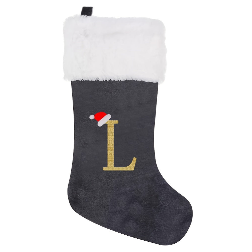 Brehn | Personalisierte Samt-Weihnachtsstrumpf mit Monogramm – Modernes Grau Design
