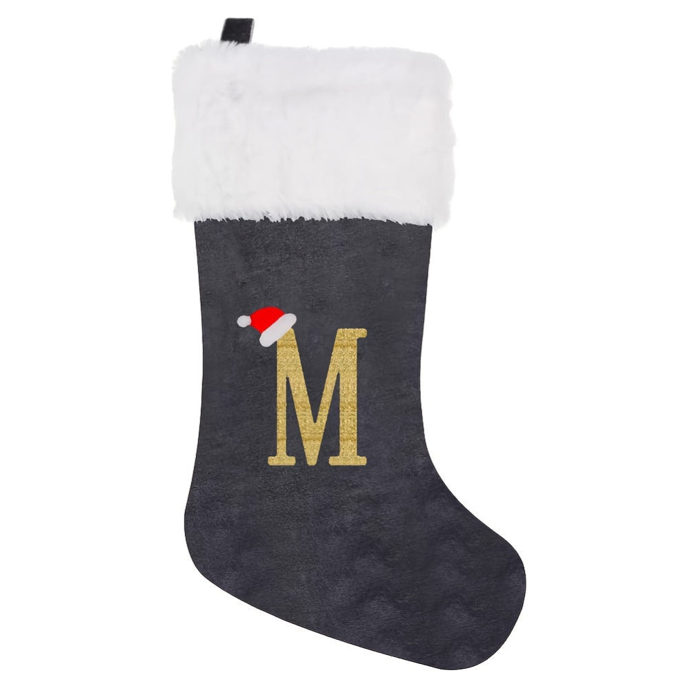 Brehn | Personalisierte Samt-Weihnachtsstrumpf mit Monogramm – Modernes Grau Design