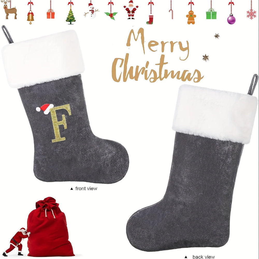 Brehn | Personalisierte Samt-Weihnachtsstrumpf mit Monogramm – Modernes Grau Design