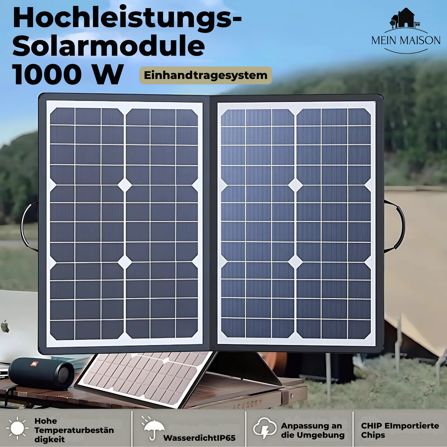 Vivolux | SolaraX 1000W Faltbares Solarpanel Kit | Komplettset mit MPPT & USB/Type-C | Für Camping, Auto, Boot & Caravan