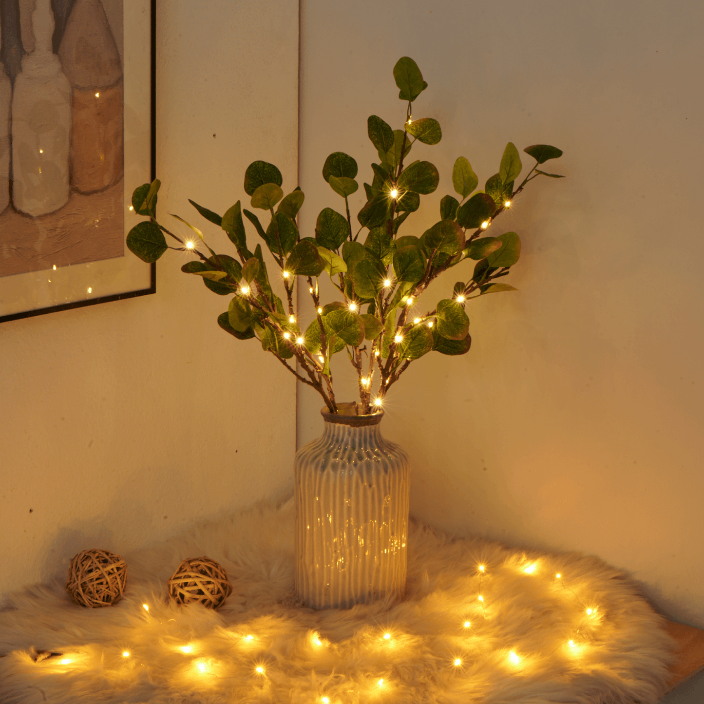 OlivaFairy Stimmungslampe mit Olivenzweigen und LED-Beleuchtung