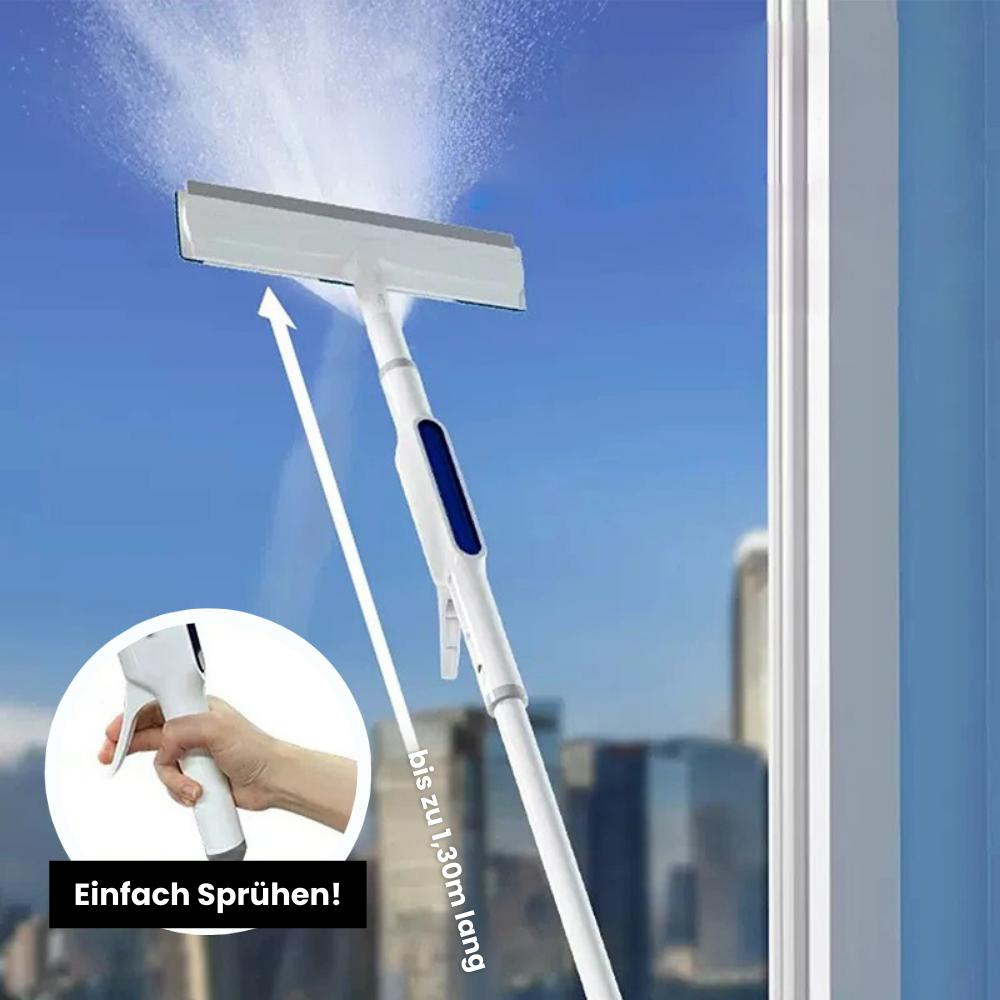 3-in-1 Rotierbarer Fensterreiniger mit Teleskopgriff und Sprühfunktion | Brehn