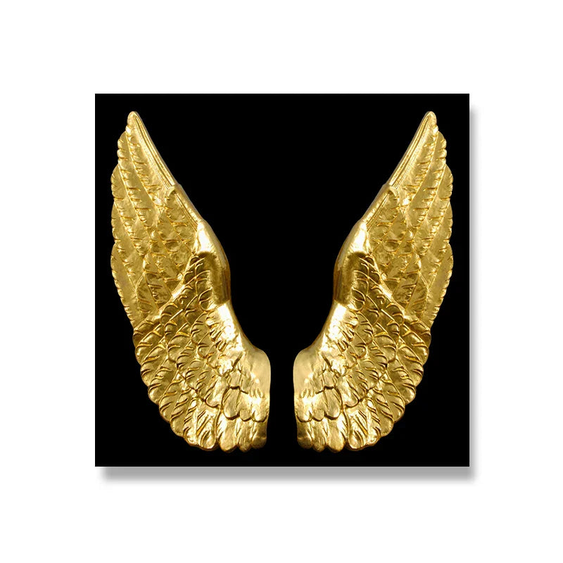 Goldene Engel Flügel Wandkunst Fine Art Poster Drucke Elegante vergoldete Feder Diptychon Leinwanddruck für moderne Schlafzimmerdekoration
