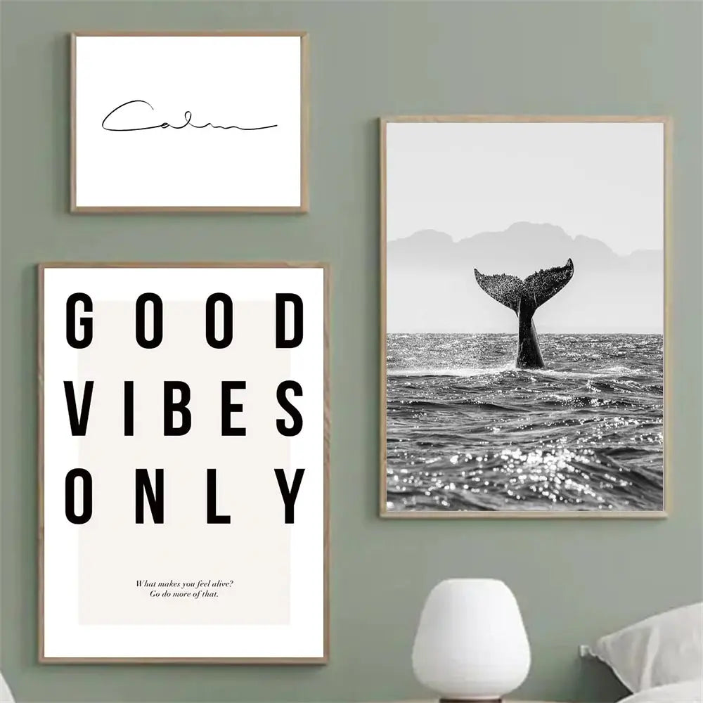 Gute Vibes Nur Schwarzer Weißer Wal Poster Nordische Bilder Von Ruhiger Wandkunst Feine Kunst Leinwand Drucke Galerie Wandkunst Drucke Für Modernes Wohnen