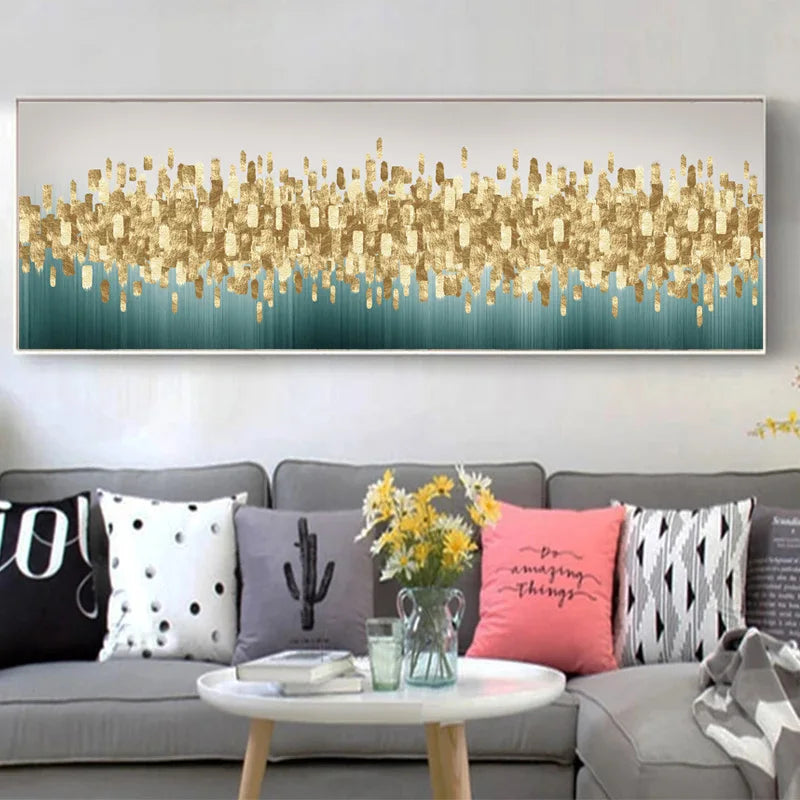 Grün Goldene Abstrakte Stadtlandschaft Wandkunst feine Kunst Leinwanddrucke Bilder für Über dem Sofa Schlafzimmer Kunst für Über dem Bett