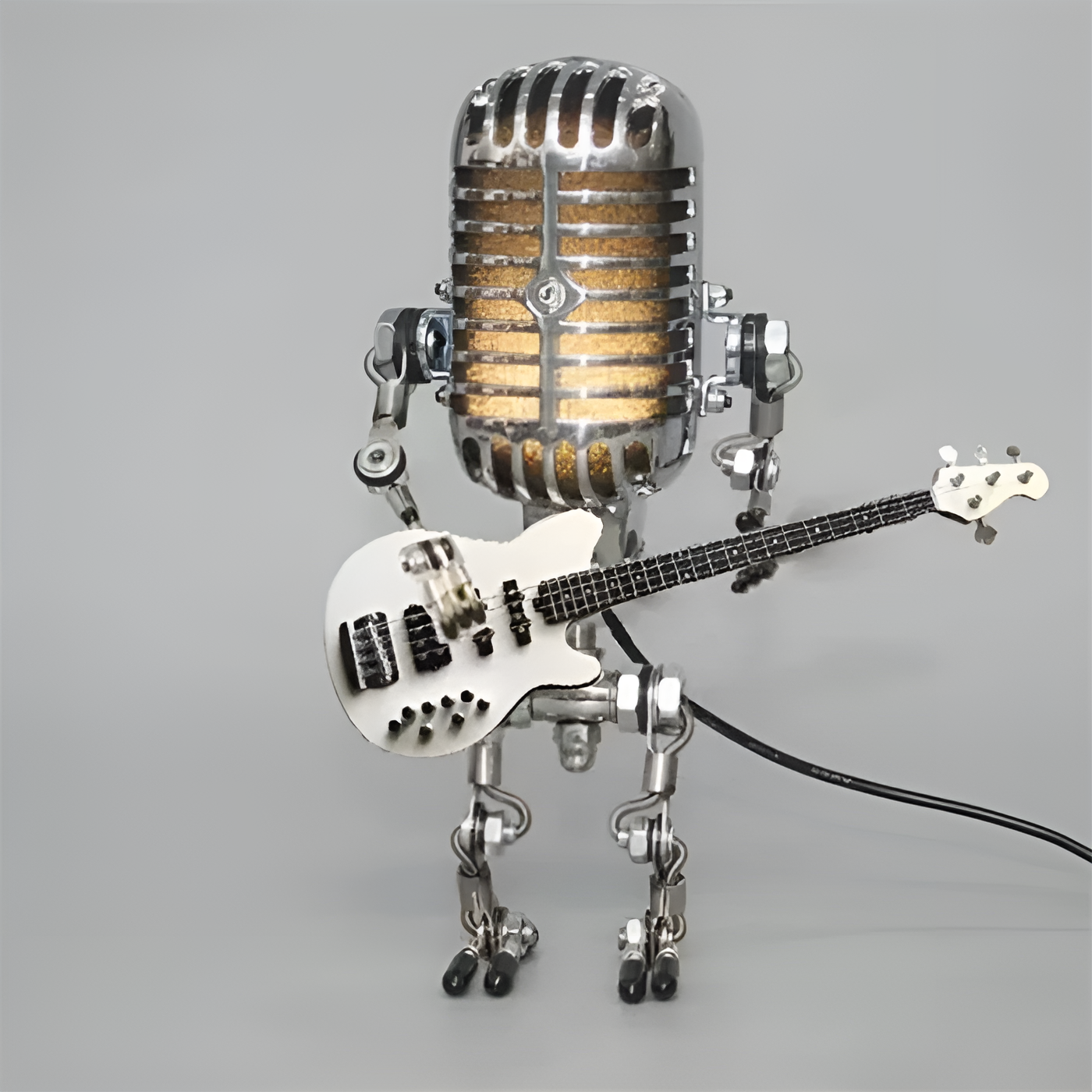 Roboterlampe mit Gitarre – LED-Deko im Vintage-Stil für den Schreibtisch
