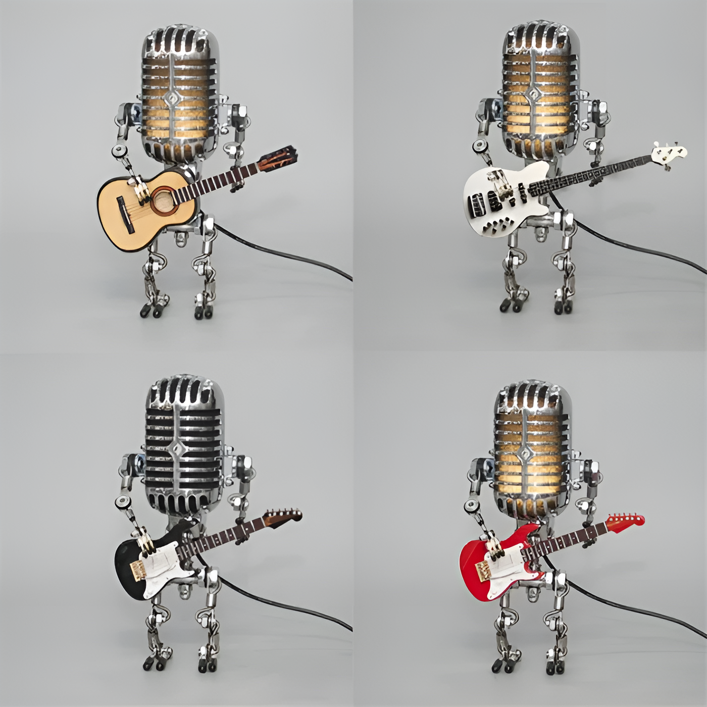 Roboterlampe mit Gitarre – LED-Deko im Vintage-Stil für den Schreibtisch
