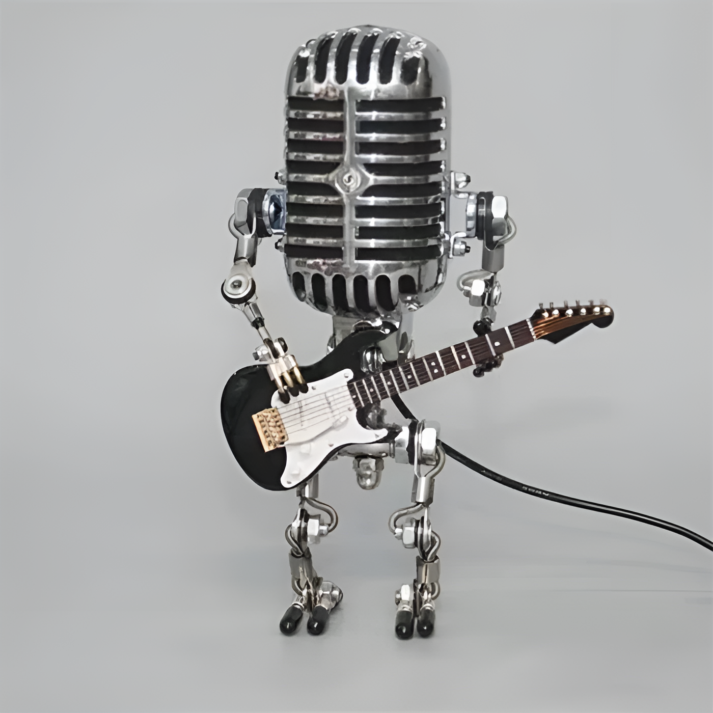 Roboterlampe mit Gitarre – LED-Deko im Vintage-Stil für den Schreibtisch