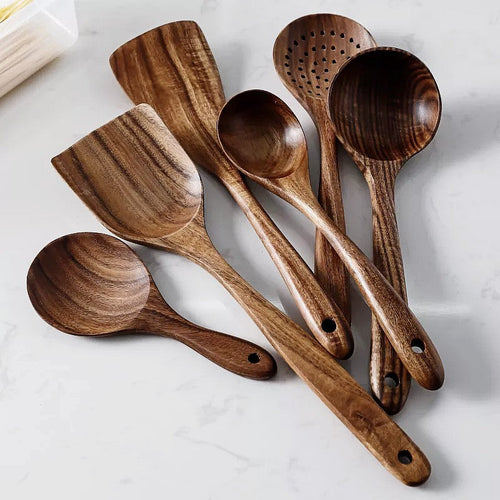 TeakChef 7-teiliges Küchenutensilien-Set Premium Teak-Werkzeuge | Brehn