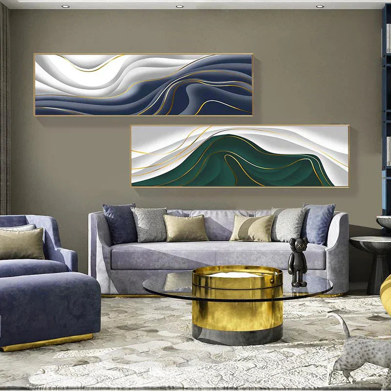 Modern Abstrakt Grün Grau Gold Fließendes Band Wandkunst Feine Kunst Leinwanddrucke Hochformat Bilder Für Wohnzimmer Foyer Treppenhaus Wanddekoration | Brehn