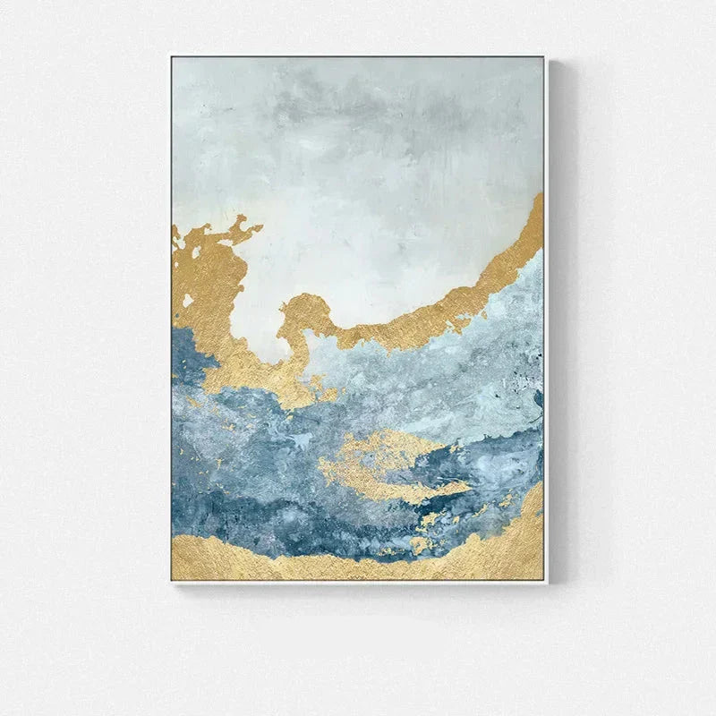 Blaue Goldene Ozeanspray Seestandsabstrakte Wandkunst Feine Kunst Leinwanddrucke Marmor Bilder Für Wohnzimmer Esszimmer Kunst Für zeitgenössische Innenräume