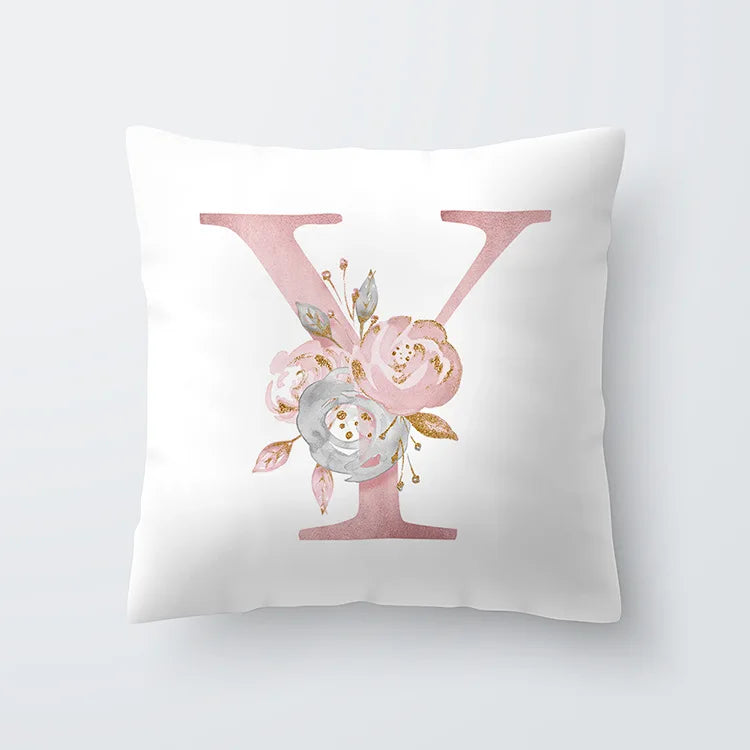 Rosa Goldene Florale Buchstaben Kissenbezug 45x45cm Kissenbezug Für Wohnzimmer Sofa Wurfkissen Polyester Baumwolle Quadratische Kissenbezüge | Brehn