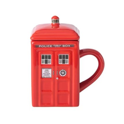 Sci-Fi Polizei Box Becher mit Löffel – ideales Geschenk für Kaffee- und Teeliebhaber