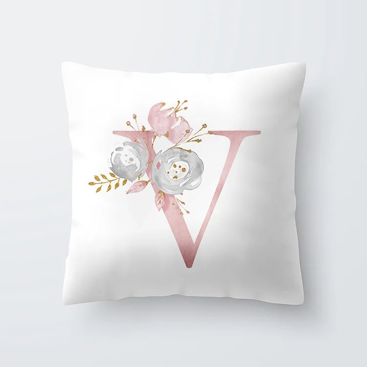 Rosa Goldene Florale Buchstaben Kissenbezug 45x45cm Kissenbezug Für Wohnzimmer Sofa Wurfkissen Polyester Baumwolle Quadratische Kissenbezüge | Brehn