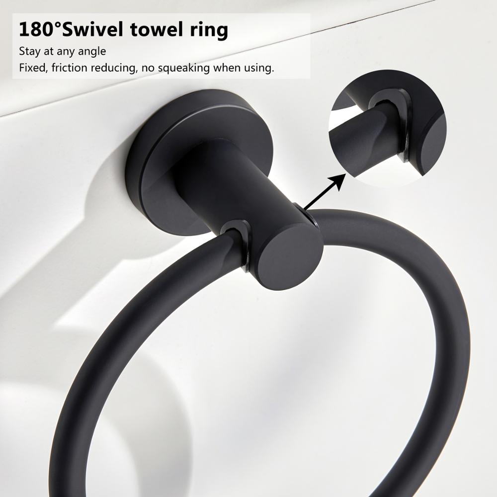 Handtuchring aus Edelstahl 304, verchromt, schlichtes rundes Design, schwarz, europäisches Badaccessoire, rostfrei