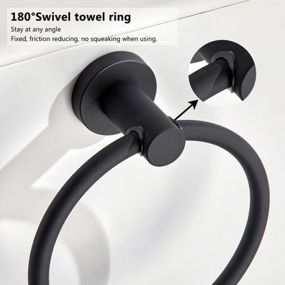 Handtuchring aus Edelstahl 304, verchromt, schlichtes rundes Design, schwarz, europäisches Badaccessoire, rostfrei