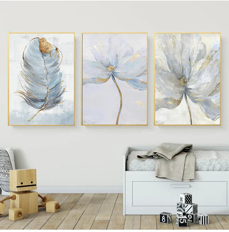 Einfache blaue florale Wandkunst feine Kunstdrucke auf Leinwand moderne abstrakte botanische Bilder für Wohnzimmer Schlafzimmer zeitgenössische Wohnkultur