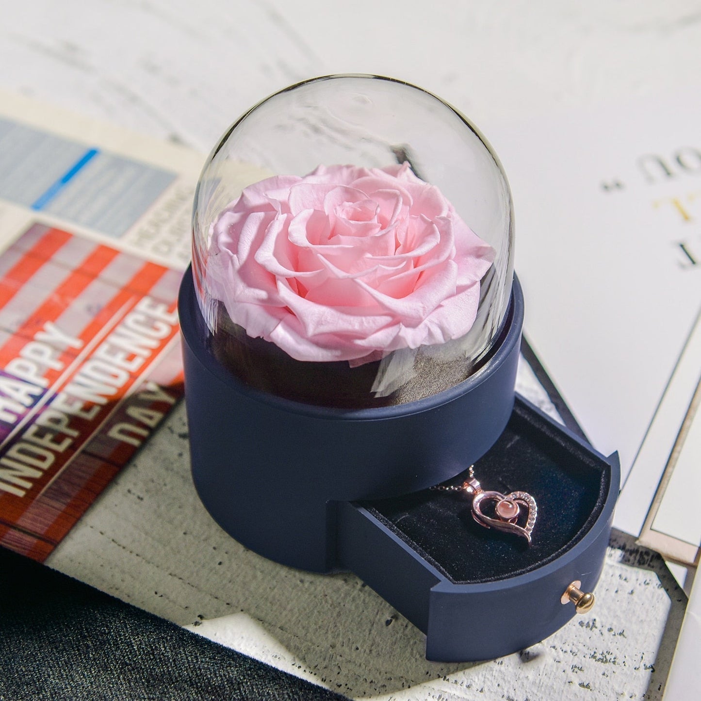 Brehn | Natürliche ewige Rose Halskette Schmuckbox