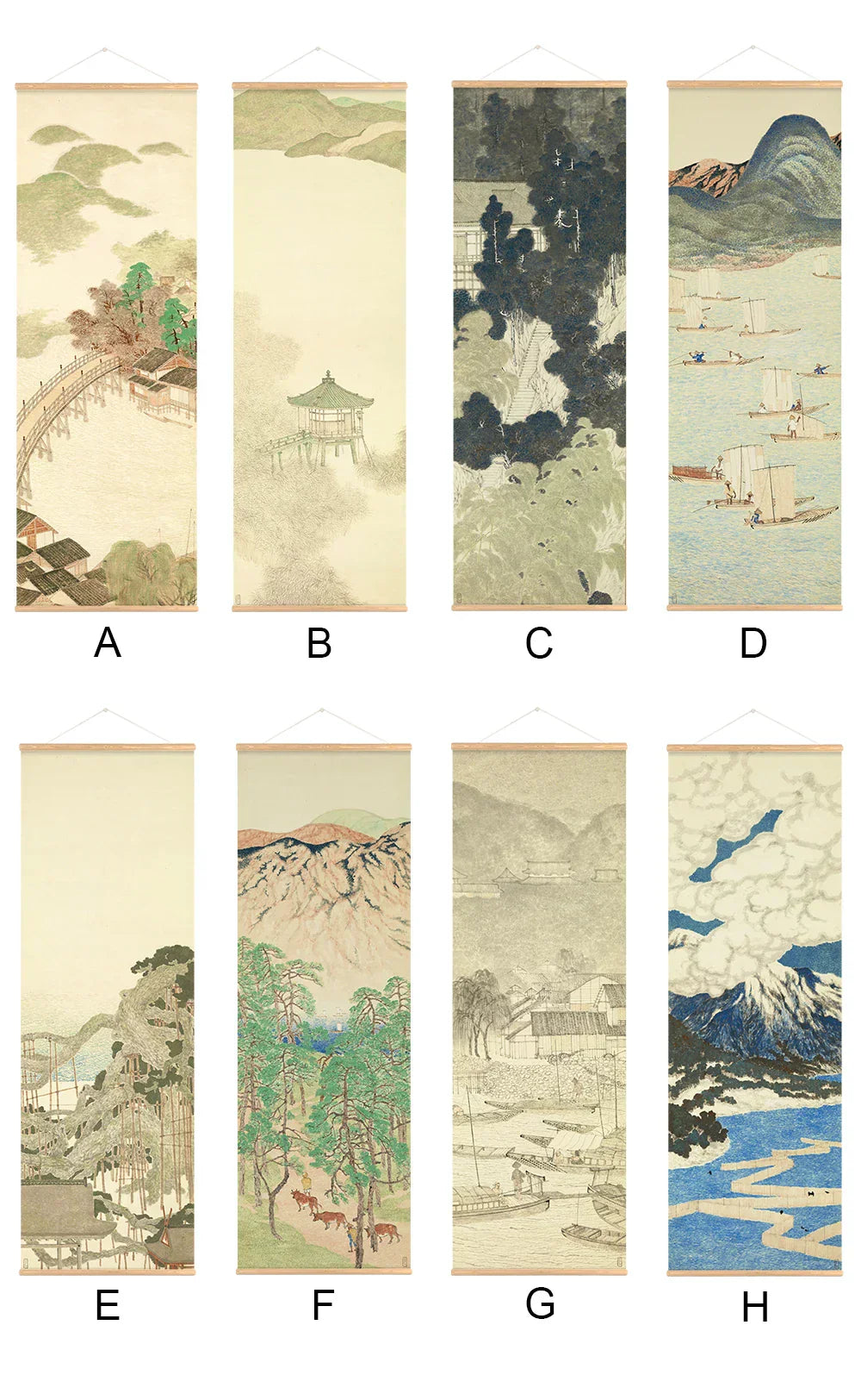 Japanische Ou-Mi Ukiyoe Scroll Druck Poster Landschaft Wandkunst Bilder Wohnzimmer Vintage Malerei Bauernhaus Wohnkultur