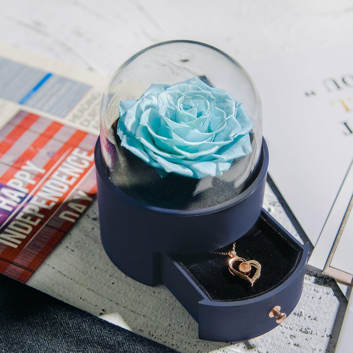 Brehn | Natürliche ewige Rose Halskette Schmuckbox