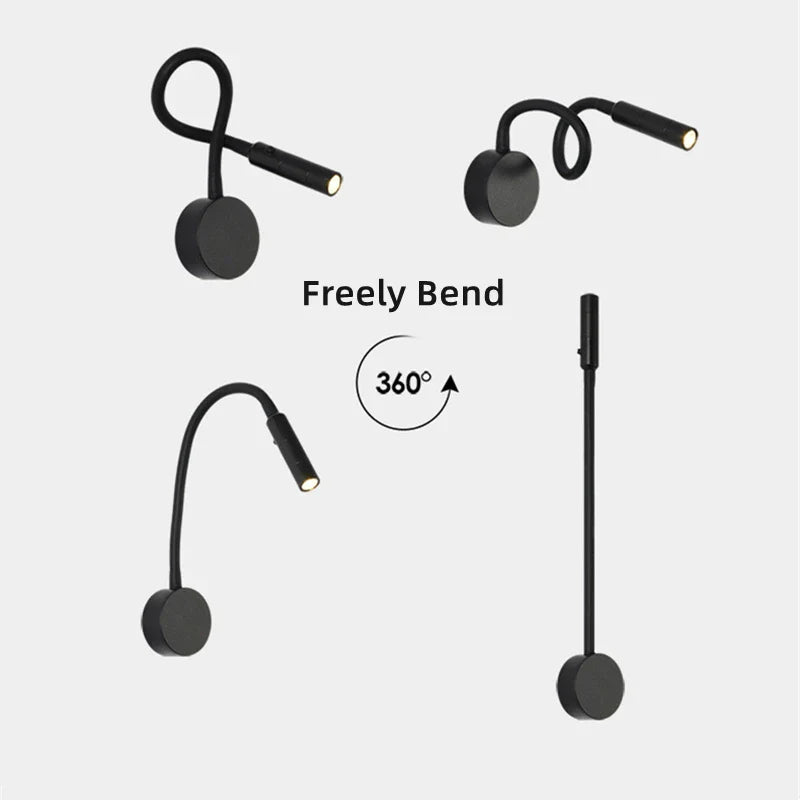 Brehn | Moderne Flexible LED-Lese-Wandlampe mit Schalter für Schlafzimmer und Studium - 1W/3W