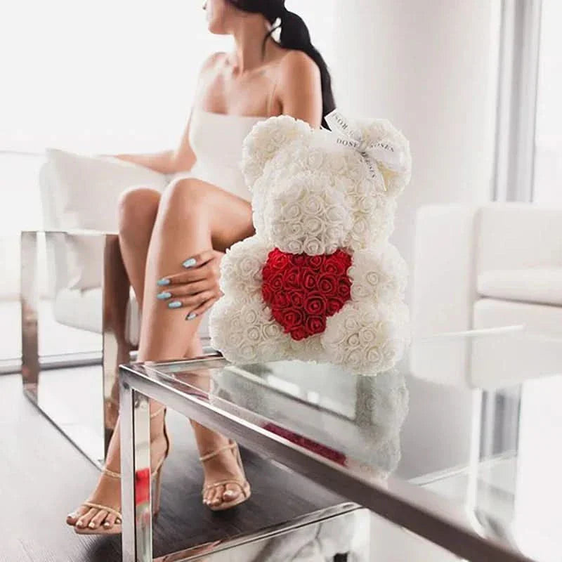 Rosen-Teddybär mit handgefertigten Schaumstoffrosen – 40 cm
